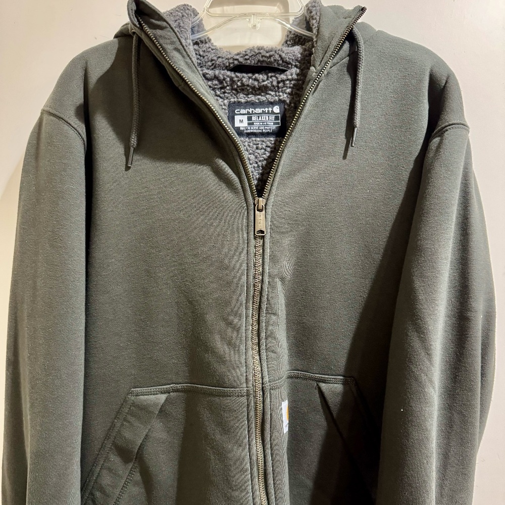 Men's Carhartt Sherpa-Lined Full-Zip Relaxed Fit Olive Hoodie